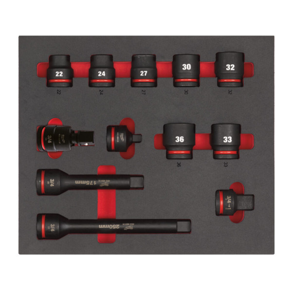 Ложемент з головками ShW 3/4'' STD MILWAUKEE, (12шт) (45х536х417мм) для візків (4932493396)