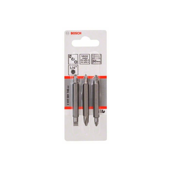 3 біти Extra Hard двосторонні 60 мм PH1 / PZ1 / S0.6x4.5 (2607001745)