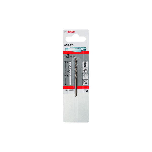 Свердло по металу Bosch HSS-Co, DIN 338, 3×33 мм, 1 шт (2608585842)
