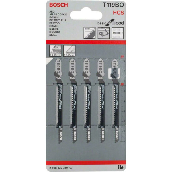 Пилка для лобзика Bosch по дереву T 119 BO, 2×83 мм, 5 шт (2608630310)