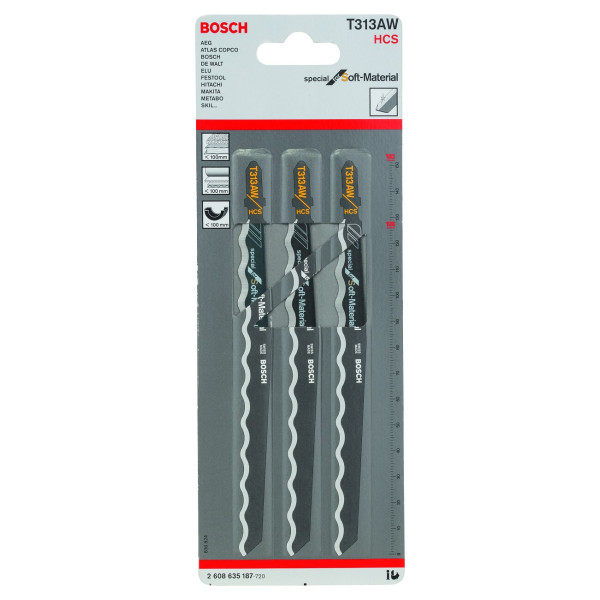 Пилка Bosch по м'яким матеріалам T 313 AW, 152 мм, 3 шт (2608635187)