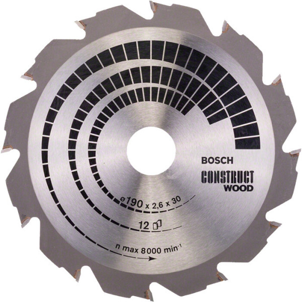 Пиляльний диск Bosch Construct Wood 190×2,6×30 мм, 12 HB (2608640633)