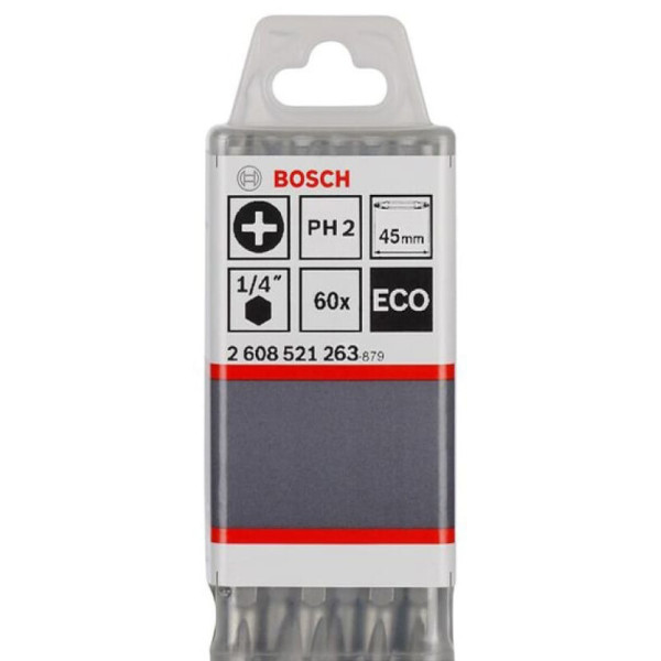 Біта двостороння Bosch ECO PH2/PH2, 45 мм, 60 шт (2608521263)
