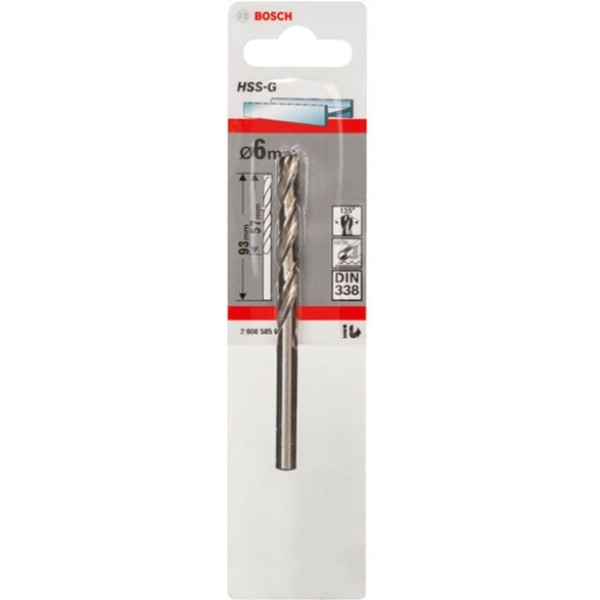 Свердло по металу Bosch HSS-G, DIN 338, 6×57 мм, 1 шт (2608585926)