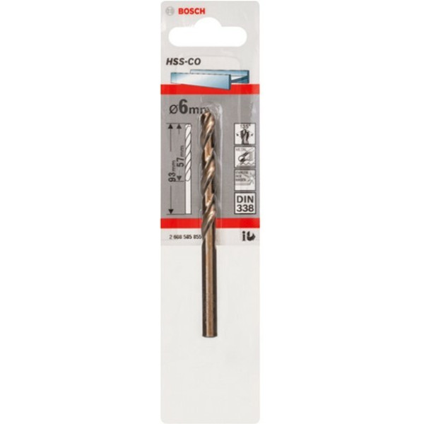 Свердло по металу Bosch HSS-Co, DIN 338, 6×57 мм, 1 шт (2608585855)
