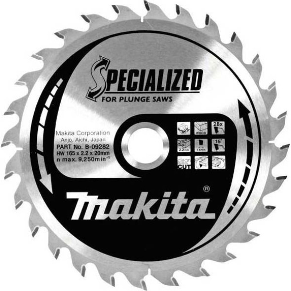 Диск пиляльний по деревині для заглибних пил SPECIALIZED 165x20 мм 28T (B-09282)