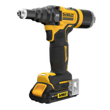 Заклепочник DeWALT, безщітковий, 18 В XR Li-Ion GFN блок 2 Аг, 10 Кілоньютонів, діаметр заклепки 2.4-4.8 мм, швидкість стягування 1.36 сек., вага 1.65 кг, 2 акумулятори, зарядний пристрій, валіза TSTAK, носові наконечники 2.4, 3.2, 4, 4.8 мм (DCF403D2GT)