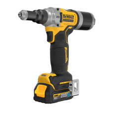 Заклепочник DeWALT, безщітковий, 18 В XR Li-Ion PowerStack GFN блок 1.7 Аг, 20 Кілоньютонів, діаметр заклепки 4.8-6.4 мм, швидкість стягування 1.6 сек., вага 1.65 кг, 2 акумулятори, зарядний пристрій, валіза TSTAK, носові наконечники 4.8, 6, 6.4 мм (DCF41