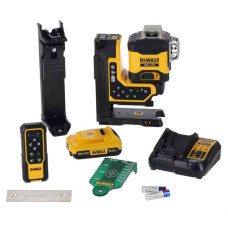 Рівень лазерний лінійний DeWALT, 18В XR Li-Ion, зелений промінь, 3 промені, Bluetooth з’єднання, вага 1.8 кг, 1 акумулятор 18 В XR Li-Ion 2 Аг, ЗП, пульт дистанційного керування, стельовий кронштейн, мішень, кейс T-STAK (DCLE34035D1)