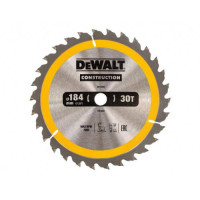 Диск пилковий DeWALT, СONSTRUCTION, розмір 184 х 16 мм, кількість зубів 30, геометрія зубів ATB, кут заточування градусів 10, максимальне число оборотів 7000 об/хв (DT1940)