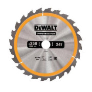 Диск пилковий DeWALT, СONSTRUCTION, розмір 250 х 30, кількість зубів 24, геометрія зубів ATB, кут заточування градусів 10, максимальне число оборотів 6000 об/хв (DT1956)