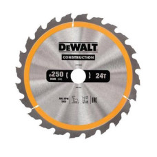 Диск пилковий DeWALT, СONSTRUCTION, розмір 250 х 30, кількість зубів 24, геометрія зубів ATB, кут заточування градусів 10, максимальне число оборотів 6000 об/хв (DT1956)