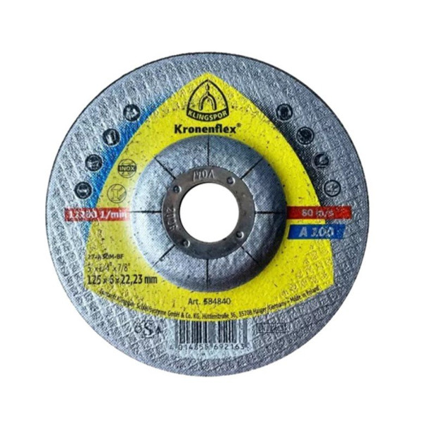 Круг зачисний  125*6,0*22,23 А100 увігнутий KLINGSPOR (384840)