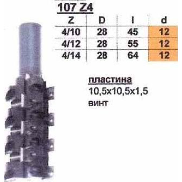 Фреза ГЛОБУС 107 Z4/14 пазова пряма з змінними ножами (107-Z4/14-G)