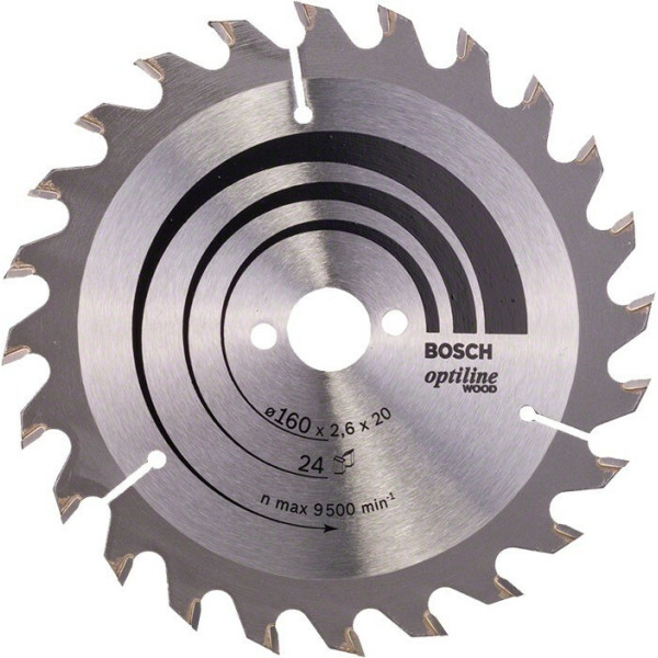 Пиляльний диск по дереву Bosch Optiline Wood 160×2,6×20, 24 ATB (2608640596)