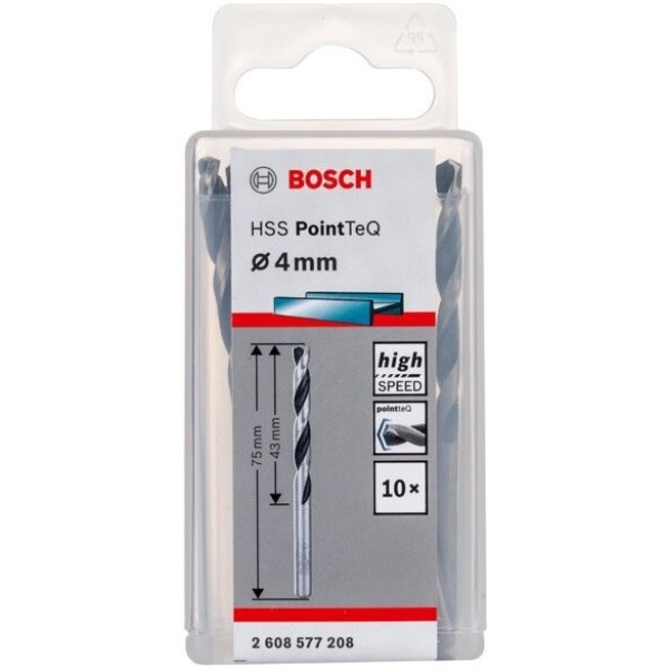 Свердло Bosch HSS-PointTeQ, 4×43×75 мм, 10 шт (2608577208)