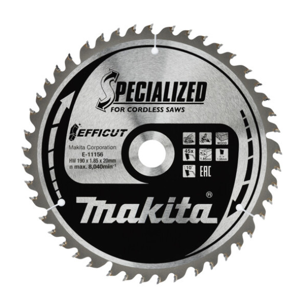 Диск пиляльний по деревині для акум. пил Efficut 190mmx20mmx45T (E-11156)