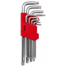 Набір Г-подібних ключів TORX подовжених з отвором 9 шт, Т10-Т50, Cr-V (HT-0606)